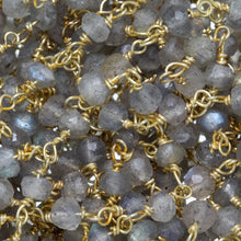 Load image into Gallery viewer, Brass Gold Plated / Vermeil 3.5mm Width / Length Labradorite Gem Stone Chain. Price per: 1 Inch.