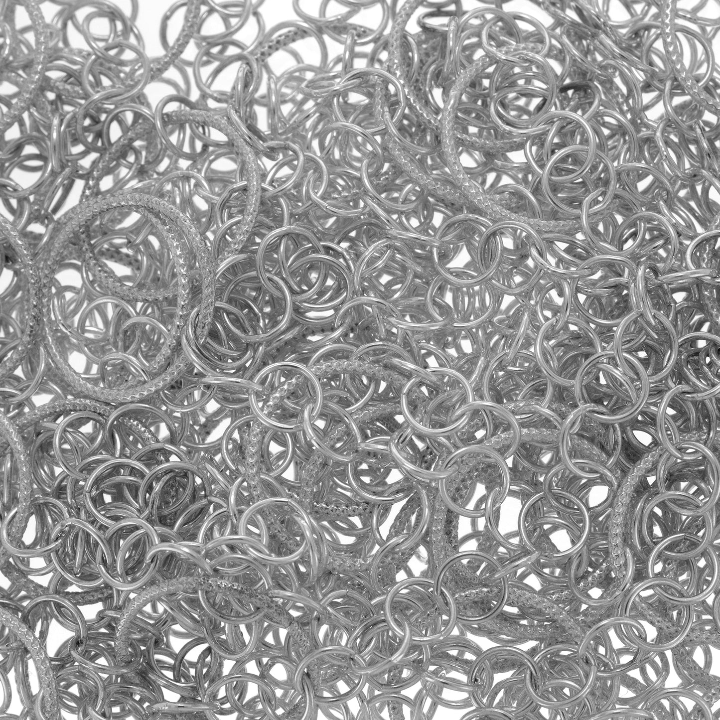 Sterling Silver 15.0mm Width / Length Textured Circle Link Connected to 5.3mm Width / Length Cirlce Links, Circle Chain. Price per: 1 Foot.