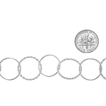 Load image into Gallery viewer, Sterling Silver 17.0mm Width / Length Smooth Circle Link Followed by 19.0mm Width / Length Twisted Circle Link, Circle Chain. Price per: 1 Foot.