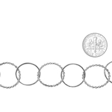Load image into Gallery viewer, Sterling Silver Oxidized 17.0mm Width / Length Smooth Circle Link Followed by 19.0mm Width / Length Twisted Circle Link, Circle Chain. Price per: 1 Foot.