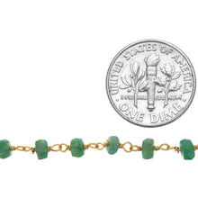 Load image into Gallery viewer, Brass Gold Plated / Vermeil 4.0mm Width / Length Green Onyx Gem Stone Chain. Price per: 1 Inch.