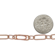 Load image into Gallery viewer, 14kt Gold Filled - Rose Gold One 5.0mm Width by 13.0mm Length Smooth Elongated Link Connected to 4.0mm width by 7.0mm length Smooth Oval Links Followed by 5.5mm Width by 18.0mm Length Textured Paper Clip Link, Long and Short Chain. Price per: 1 Foot.