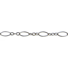 Load image into Gallery viewer, Sterling Silver One of 2.1mm Width by 4.7mm Length, larger Flat Oval Link connected to Three of 1.7mm Width by 2.0mm Length Smooth Oval Links with Middle link being Flat, Long and Short Chain. Price per: 1 Foot.