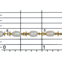 Load image into Gallery viewer, Brass Gold Plated / Vermeil 4.0mm Width by 5.0mm Length, Natural Fresh Water Rice Pearl, Pearl Chain. Price per: 1 Inch.