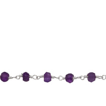 Load image into Gallery viewer, Chain by Foot. Brass Silver Plated 2.5mm to 3.5mm Width / Length Natural Hand Cut Amethyst Gem Stone Chain. Price per: 1 Inch.