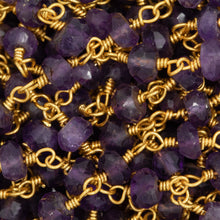 Load image into Gallery viewer, Brass Gold Plated / Vermeil 2.5mm to 3.5mm Width / Length Natural Hand Cut Amethyst Gem Stone Chain. Price per: 1 Inch.