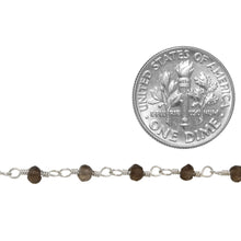 Load image into Gallery viewer, Brass Silver Plated 3.5mm width / length Natural Hand Cut Smoky Topaz Gem Stone Chain. Price per: 1 Inch.