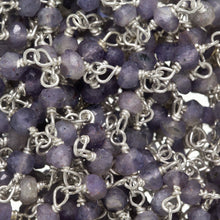 Load image into Gallery viewer, Brass Silver Plated 3.0mm to 4.0mm Width / Length Iolite Gem Stone Chain. Price per: 1 Inch.