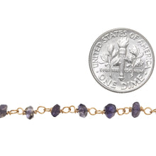 Load image into Gallery viewer, Brass Gold Plated / Vermeil 3.0mm to 4.0mm Width / Length Iolite Gem Stone Chain. Price per: 1 Inch.
