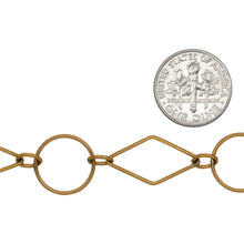 Load image into Gallery viewer, 14kt Gold Filled Two of 4.32mm Width by 5.82mm Length Smooth Oval Links connected to 13.62mm Width / Length Smooth Circle Link and 12.34mm Width by 21.07mm Length Smooth Diamond Link, Fancy Chain. Price per: 1 Foot.