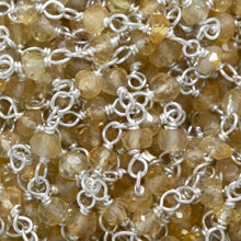 Load image into Gallery viewer, Brass Silver Plated 3.0mm Width / Length Natural Hand Cut Citrine Gem Stone Chain. Price per: 1 Inch.