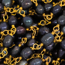 Load image into Gallery viewer, Brass Gold Plated 3.45mm Width by 4.19mm Length Natural Peacock Pearl, Pearl Chain. Price per: 1 Inch.