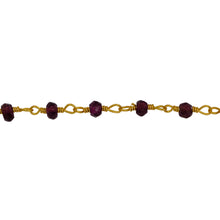 Load image into Gallery viewer, Chain by Foot. Brass Gold Plated / Vermeil 3.0mm to 4.0mm Width / Length Garnet Gem Stone Chain. Price per: 1 Inch.