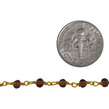 Load image into Gallery viewer, Brass Gold Plated / Vermeil 3.0mm to 4.0mm Width / Length Natural Hand Cut Garnet Shade Crystal, Gem Stone Chain. Price per: 1 Inch.