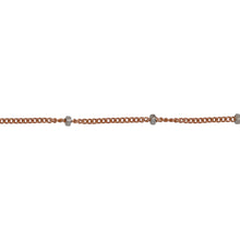 Load image into Gallery viewer, 14kt Gold Filled - Rose Gold 1.0mm Width by 1.9mm Length, Smooth Curb Chain with 1.9mm Silver Roundel Bead, 2 Tone Satellite Chain. Price per: 1 Foot.