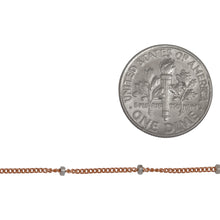 Load image into Gallery viewer, 14kt Gold Filled - Rose Gold 1.0mm Width by 1.9mm Length, Smooth Curb Chain with 1.9mm Silver Roundel Bead, 2 Tone Satellite Chain. Price per: 1 Foot.