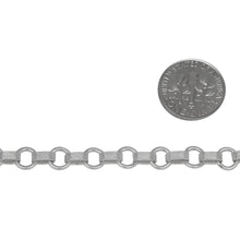 Load image into Gallery viewer, Sterling Silver 2.3mm Width by 6.2mm Length Corrugated Oval Rolo Link Connected to 5.8mm Width by 6.2mm Length Closed ring, South West Long and Short Chain. Price per: 1 Foot.