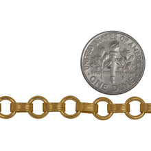 Load image into Gallery viewer, 14kt Gold Filled 2.3mm Width by 6.2mm Length Corrugated Oval Rolo Link Connected to 5.8mm Width by 6.2mm Length Closed ring, South West Long and Short Chain. Price per: 1 Foot.