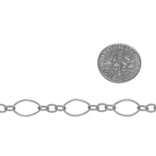 Load image into Gallery viewer, Sterling Silver One of 6.8mm Width by 11.0mm Length, Larger Corrugated Oval Link Followed by Three of 3.5mm Width by 4.7mm Length Smaller Links with Middle Smaller Link Being Corrugated, Long and Short Chain. Price per: 1 Foot.