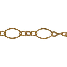 Load image into Gallery viewer, Chain by Foot. 14kt Gold Filled One of 6.8mm Width by 11.0mm Length, Larger Corrugated Oval Link Followed by Three of 3.5mm Width by 4.7mm Length Smaller Links with Middle Smaller Link Being Corrugated, Long and Short Chain. Price per: 1 Foot.