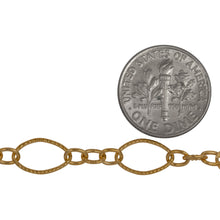 Load image into Gallery viewer, 14kt Gold Filled One of 6.8mm Width by 11.0mm Length, Larger Corrugated Oval Link Followed by Three of 3.5mm Width by 4.7mm Length Smaller Links with Middle Smaller Link Being Corrugated, Long and Short Chain. Price per: 1 Foot.