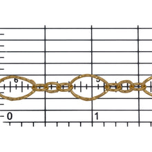 Load image into Gallery viewer, 14kt Gold Filled One of 6.8mm Width by 11.0mm Length, Larger Hammered Oval Link Followed by Three of 3.5mm Width by 4.7mm Length Smaller Links with Middle Smaller Link Being Hammered, Long and Short Chain. Price per: 1 Foot.