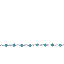 Load image into Gallery viewer, Chain by Foot. Brass Silver Plated 2.0mm to 3.0mm Width / Length Natural Turquoise Gem Stone Chain. Price per: 1 Inch.