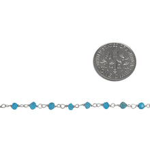 Load image into Gallery viewer, Brass Silver Plated 2.0mm to 3.0mm Width / Length Natural Turquoise Gem Stone Chain. Price per: 1 Inch.