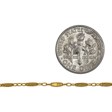 Load image into Gallery viewer, 14kt Gold Filled 1.8mm Width by 5.0mm Length, Dapped Bar Link Connected to 1.3mm Width by 1.5mm Length Three Smaller Oval Links, Long and Short Chain / Bar Chain. Price per: 1 Foot.