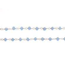 Load image into Gallery viewer, Brass Silver Plated / Vermeil 3.5mm Width by 2.4mm Length Blue Chalcedony Shade Crystal, Gem Stone Chain. Price per: 1 Inch.