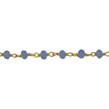 Load image into Gallery viewer, Chain by Foot. Brass Gold Plated / Vermeil 3.5mm Width by 2.4mm Length Blue Chalcedony Shade Crystal, Gem Stone Chain. Price per: 1 Inch.