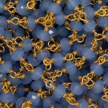 Load image into Gallery viewer, Brass Gold Plated / Vermeil 3.5mm Width by 2.4mm Length Blue Chalcedony Shade Crystal, Gem Stone Chain. Price per: 1 Inch.