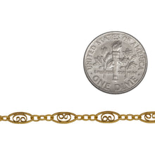 Load image into Gallery viewer, 14kt Gold Filled 4.0mm Width by 7.8mm Length, Filigree Long Oval Link and 2.2mm by 2.8mm Three Short Oval Links, Long and Short Chain. Price per: 1 Foot.