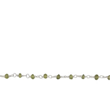 Load image into Gallery viewer, Chain by Foot. Brass Silver Plated 3.0mm Width / Length Peridot Gem Stone Chain. Price per: 1 Inch.
