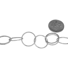 Load image into Gallery viewer, Sterling Silver Three 16.0mm Width / Length Smooth Circle Links Connected to Double 16.0mm Width / Length Flat and Twisted Circle Links, Circle Chain. Price per: 1 Foot.