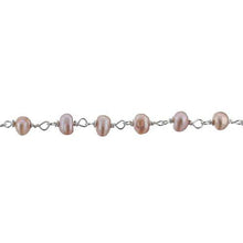 Load image into Gallery viewer, Brass Silver Plated 3.5mm Fresh Water Pink Pearl Chain. Price per: 1 Inch.