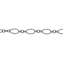 Load image into Gallery viewer, Chain by Foot. Sterling Silver Oxidized One of 4.1mm Width by 7.8mm Length Corrugated Long Oval Link Followed by Three of 2.5mm Width by 3.0mm Length Smaller Oval Links With Middle Smaller Oval Link Being Smooth, Long and Short Chain. Price per: 1 Foot.
