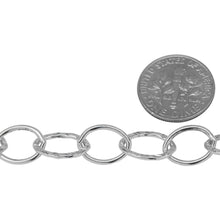 Load image into Gallery viewer, Sterling Silver 9.40mm Width by 13.03mm Length, Hammered Oval Link Connected with 9.15mm Width by 12.47mm Length Smooth Oval Link Cable Chain. Price per: 1 Foot.