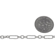 Load image into Gallery viewer, Sterling Silver One of 3.1mm Width by 9.4mm Length Corrugated Elongated Oval Link Followed by Three of 3.1mm Width by 4.0mm Length Smooth Oval Links with Middle Oval Link being Corrugated, Long and Short Chain. Price per: 1 Foot.