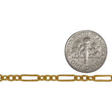 Load image into Gallery viewer, 14kt Gold Filled One of 3.1mm Width by 9.4mm Length Corrugated Elongated Oval Link Followed by Three of 3.1mm Width by 4.0mm Length Smooth Oval Links with Middle Oval Link being Corrugated, Long and Short Chain. Price per: 1 Foot.