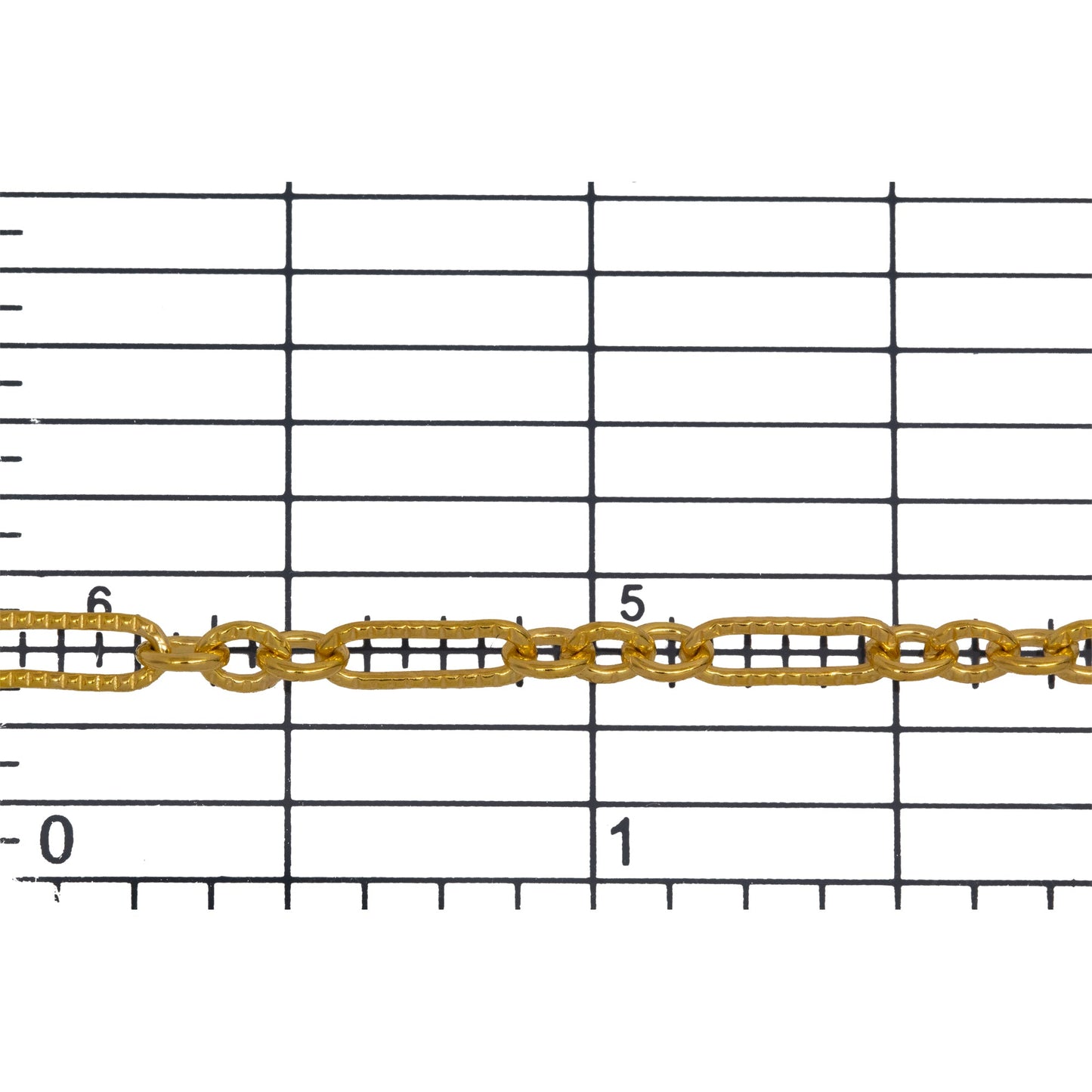 14kt Gold Filled One of 3.1mm Width by 9.4mm Length Corrugated Elongated Oval Link Followed by Three of 3.1mm Width by 4.0mm Length Smooth Oval Links with Middle Oval Link being Corrugated, Long and Short Chain. Price per: 1 Foot.