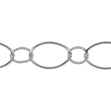 Load image into Gallery viewer, Sterling Silver Oxidized 10.2mm Width by 16.2mm Length Smooth Oval Link Connected to 8.2mm Twisted Circle Link, Long and Short Chain. Price per: 1 Foot.