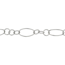 Load image into Gallery viewer, Chain by Foot. Sterling Silver 11.0mm Width by 20.0mm Length Smooth Oval Link Connected to Three of 8.0mm Smooth Circle Links, Long and Short Chain. Price per: 1 Foot.