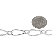 Load image into Gallery viewer, Sterling Silver 11.0mm Width by 17.0mm Length Flat and Hammered Pear Shaped Links Connected by 4.2mm Width by 7.3mm Length Elongated Oval Link, Long and Short Chain. Price per: 1 Foot.
