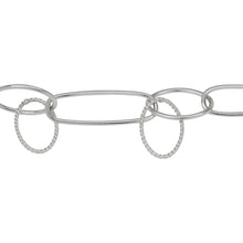 Load image into Gallery viewer, Chain by Foot. Sterling Silver 8.6mm Width by 27.8mm Length Twisted Rectangular Link Followed by 11.2mm Width by 16.8mm Length Smooth Oval Link With a 10.6mm Width by 16.4mm Length Twisted Wire Oval Link Hanging Off, Long and Short Chain. Price per: 1 Foot.