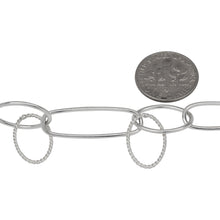 Load image into Gallery viewer, Sterling Silver 8.6mm Width by 27.8mm Length Twisted Rectangular Link Followed by 11.2mm Width by 16.8mm Length Smooth Oval Link With a 10.6mm Width by 16.4mm Length Twisted Wire Oval Link Hanging Off, Long and Short Chain. Price per: 1 Foot.