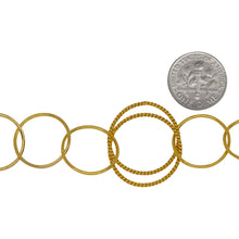 Load image into Gallery viewer, 14kt Gold Filled Double 21.0mm Width / Length Twisted Circle Links connected to Six of 17.0mm Width / Length Smooth Circle Links, Circle Chain. Price Per: 1 Foot.
