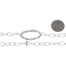 Load image into Gallery viewer, Sterling Silver 15.0mm Width by 28.0mm Length Hammered Long Oval Link Connected to Seventeen of 5.0mm Width by 7.8mm Length Smaller Smooth Oval Links with 6.6mm Width / Length Beaded Link on the Cable Chain. Price per: 1 Foot.