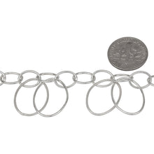 Load image into Gallery viewer, Sterling Silver 8.0mm Width by 10.0mm Length Smooth Cable Chain With 14.0mm Width by 19.0mm Length Smooth and Textured Oval Links hanging off Smooth Cable Chain, Belt Chain. Price per: 1 Foot.