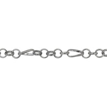 Load image into Gallery viewer, Chain by Foot. Sterling Silver Oxidized Five of 6.0mm Width / Length Rolo Links Connected to One of 6.0mm Width by 10.8mm Length slightly Twisted Textured Oval Rolo Link, Rolo Chain. Price per: 1 Foot.